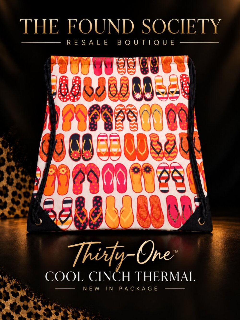 Thirty-One Cool Cinch Thermal Fun Flops Drawstring Backpack NIP